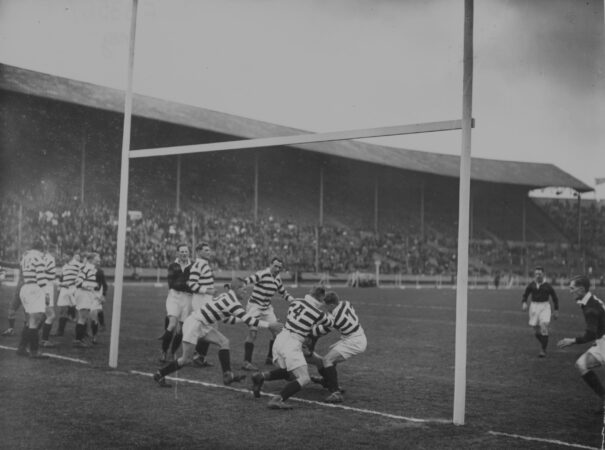  A thrilling scene in the Wigan goal during the Rugby League Cup Final, between Wigan and Dewsbury, at Wembley. (Photo by Puttnam /Topical Press Agency/Getty Images)