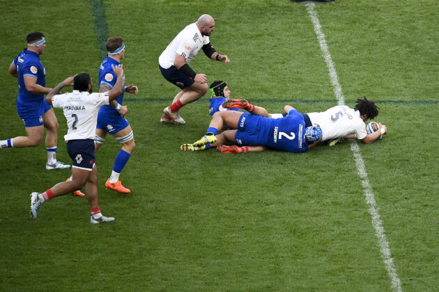 A try in rugby union is worht five points. (Photo by Elianton/Mondadori Portfolio via Getty Images)