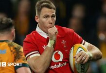 Liam Williams celebrates scoring for Wales against Australia