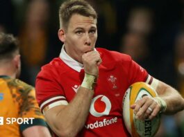 Liam Williams celebrates scoring for Wales against Australia