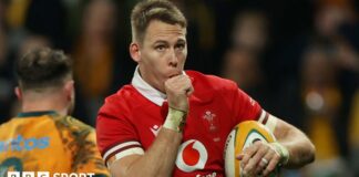 Liam Williams celebrates scoring for Wales against Australia