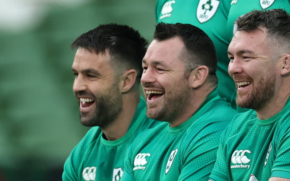 Conor Murray, Cian Healy, Peter O'Mahony and Johnny Sexton pose for an Ireland team photo